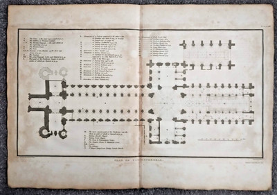 Plan of Ely Cathedral - antiker Druck - 1808