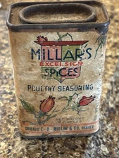 Millar’s  Excellsior  Denver 2 oz  spice  Tin Poultry seasoning Paper label