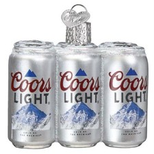 Old World Christmas Coors Light Six Pack Glass Ornament FREE BOX 3 Inch Silver