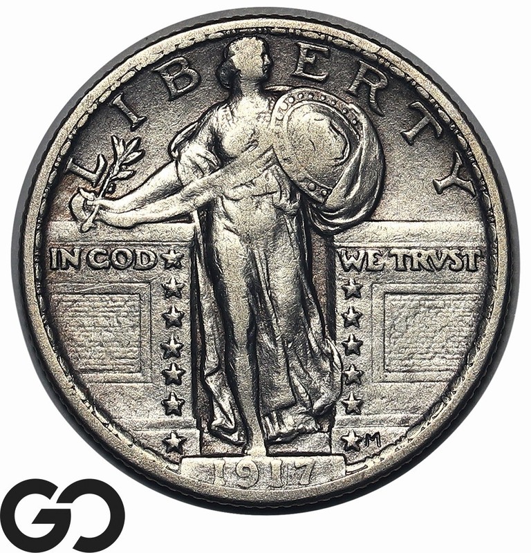 1917 Standing Liberty Quarter Type 2, Key San Francisco Date, Choice XF+