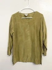 CTC Carol Turner Collection Blouse Small Green Pullover Lagenlook Artsy Shirt