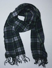 POLO RALPH LAUREN Navy Plaid Fringed Lambswool/Nylon Scarf 9 X 61 VG