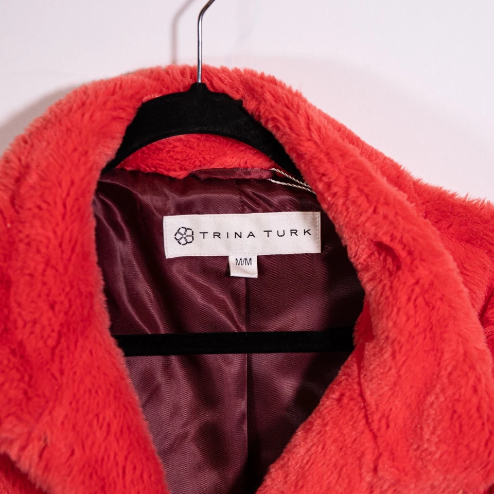 Abrigo Chaqueta Trina Turk Blanche Imitación Piel Vegana Coral Vino Bloque de Color Cuello M Foto 2 de 4