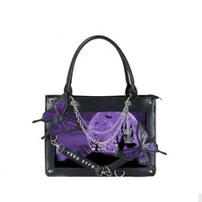 Black Purple Gothic Moon Tote Bag Butterfly S...