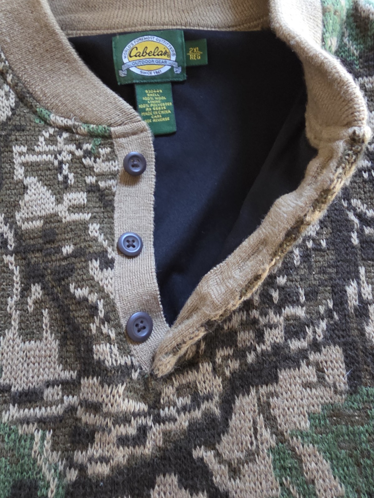 Cabela's vintage camouflage wool sweater. Goretex lined 2XL 930449 - second product detail image