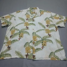Paradise Found Hawaiian Shirt Mens 4XL White Banana Leaf Rayon Aloha Made USA