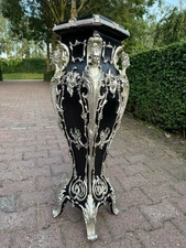 Pedestal Italian Baroque Black Silver Marble Effect Display Stand Vintage 1990s