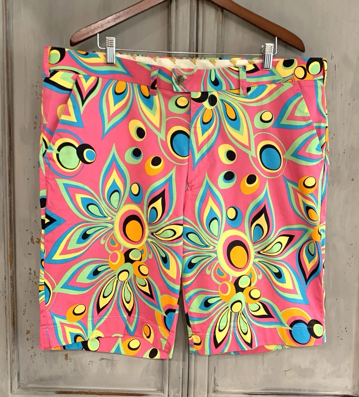Loudmouth Golf Pink Multicolor Psychedelic Golf Shorts Sz 42
