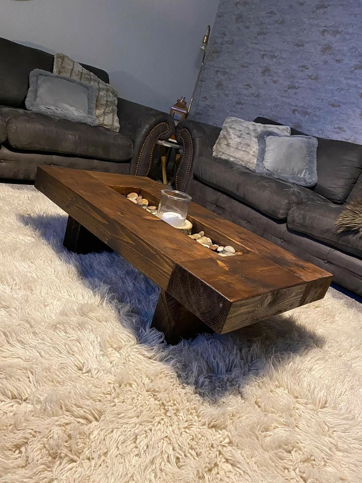 Rustic handmade solid wood sleeper coffee table Xtra Large - Image 4 of 4