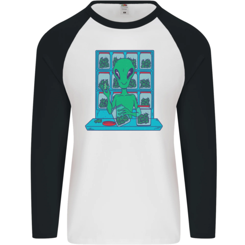 Drôle Extraterrestre Drogue Distributeur Herbes Mens L/S Baseball T-Shirt - Afbeelding 1 van 29