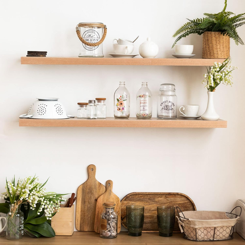 Oak Floating Shelves 36 Inch, 8'' Deep Rustic Wood Floating Wall Shelf for Stora - Picture 7 of 7