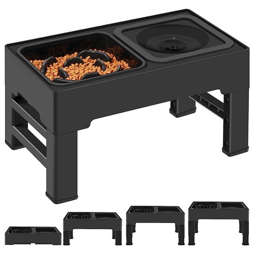 Elevated Pet Feeder 4 Height Adjustable Raised Dog Cat Slow Food Water Bowl - Picture 4 of 15