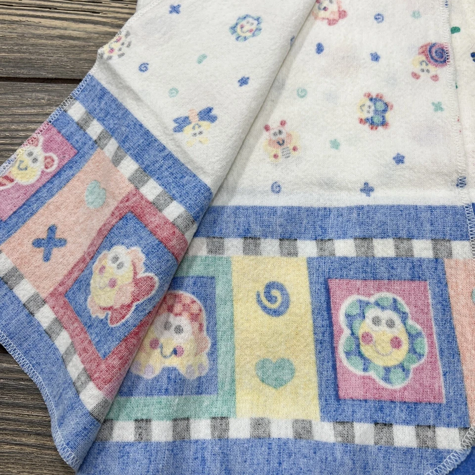 Vintage 1999 Fisher Price White Red Blue Fish Sun Turtle Baby Receiving Blanket - Image 4 of 4