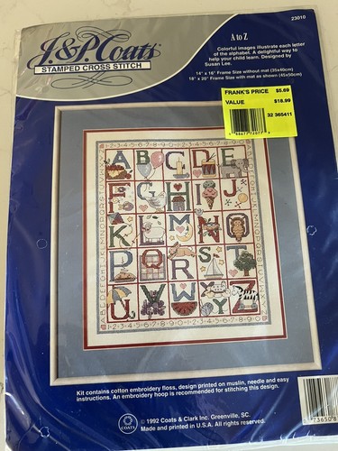J&P Coats A to Z Sampler Stamped Cross Stitch Kit 23010 NEW