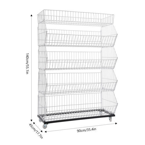 5 Tier Wire Grid Retail Display Shelf Merchandise Display Rack Stand w/4 Pulleys - Picture 2 of 14
