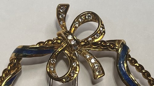 Vintage Heavy One of Kind GUCCI 18k Gold Diamond Enamel Basket Brooch Pin - Picture 15 of 20