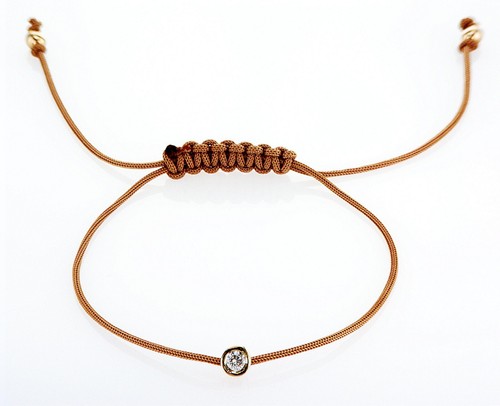 Diamond Bracelet Light Brown Beige String Rope Macrame 0.10Ct 14k Yellow Gold - Picture 2 of 14