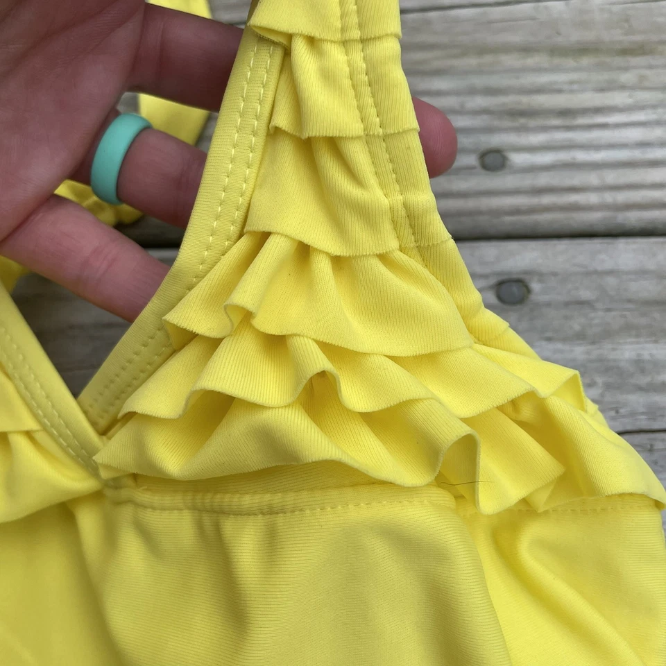 NWT Old Navy Girls Medium 8 Yellow Ruffle Halter Top UPF 40 Lined Swimsuit Top - Image 2 of 4