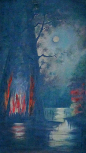 ANTIGUA PINTURA HOLANDESA AL ÓLEO SOBRE LIENZO 19C, UN FUEGO JUNTO AL RÍO POR LA NOCHE, FIRMADA M.SMIT - Imagen 2 de 11