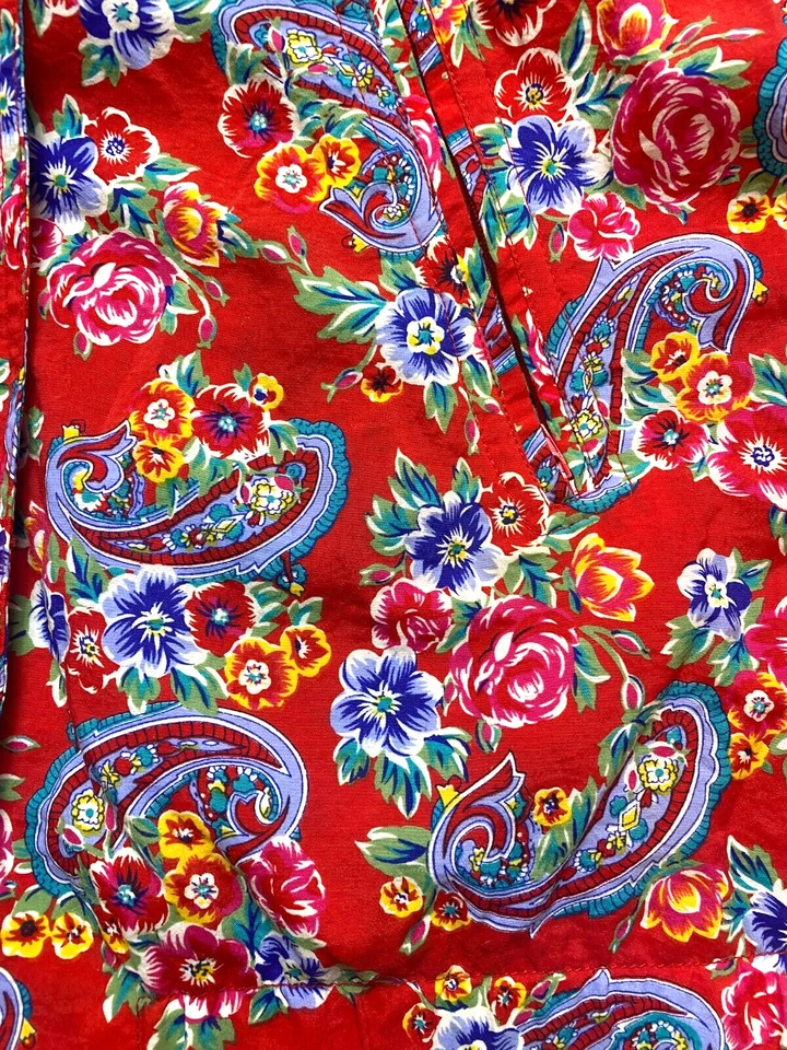 Chaqueta De Colección LIZSPORT Liz Claiborne Mujer Grande Roja Azul AOP Paisley Flor Con Capucha Foto 2 de 4