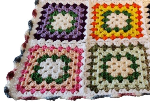 VTG Multicolored Granny Square Handmade GrannyCore Blanket Throw 38x38 Cottage - Picture 4 of 11