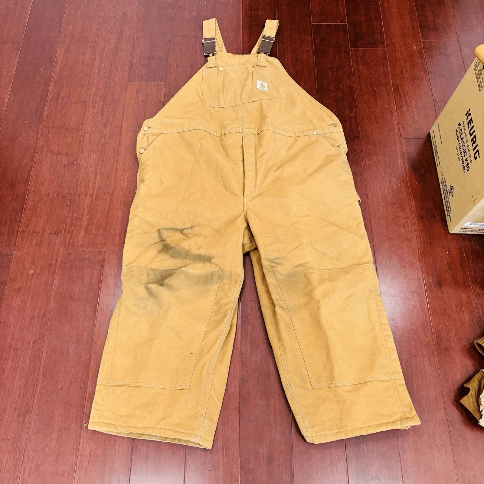 Carhartt Overalls 54x30 Brown Duck Canvas Quilted Lined Zip R02 BRN Vintage