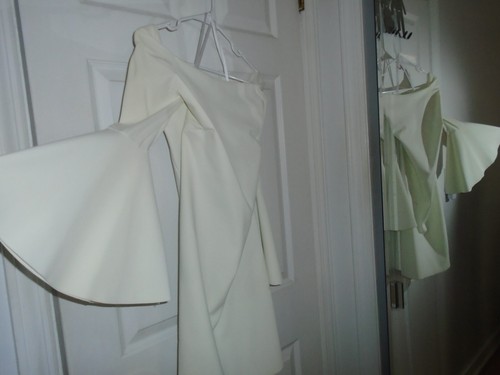 Chiara Boni La Petite Robe Italy Off Shoulder Ivory Bell Sleeve Shift Dress - Picture 2 of 3