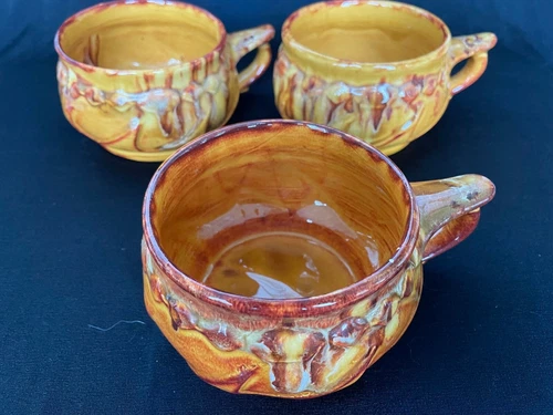 3 Vintage 1982 Signed Handmade Cherokee Pottery Mugs Arrow Logo