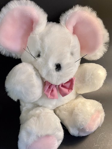 American Wego White And Pink Plush Mouse Pink Bow 14” Stuffed Toy Korea Vintage - Picture 8 of 9