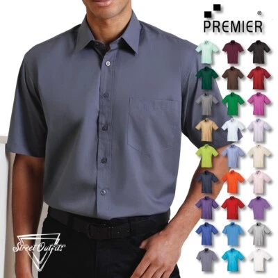 Mens Short Sleeve Poplin Shirt Plain Formal Office Work Easy Care Classic Top - Image 1 of 4
