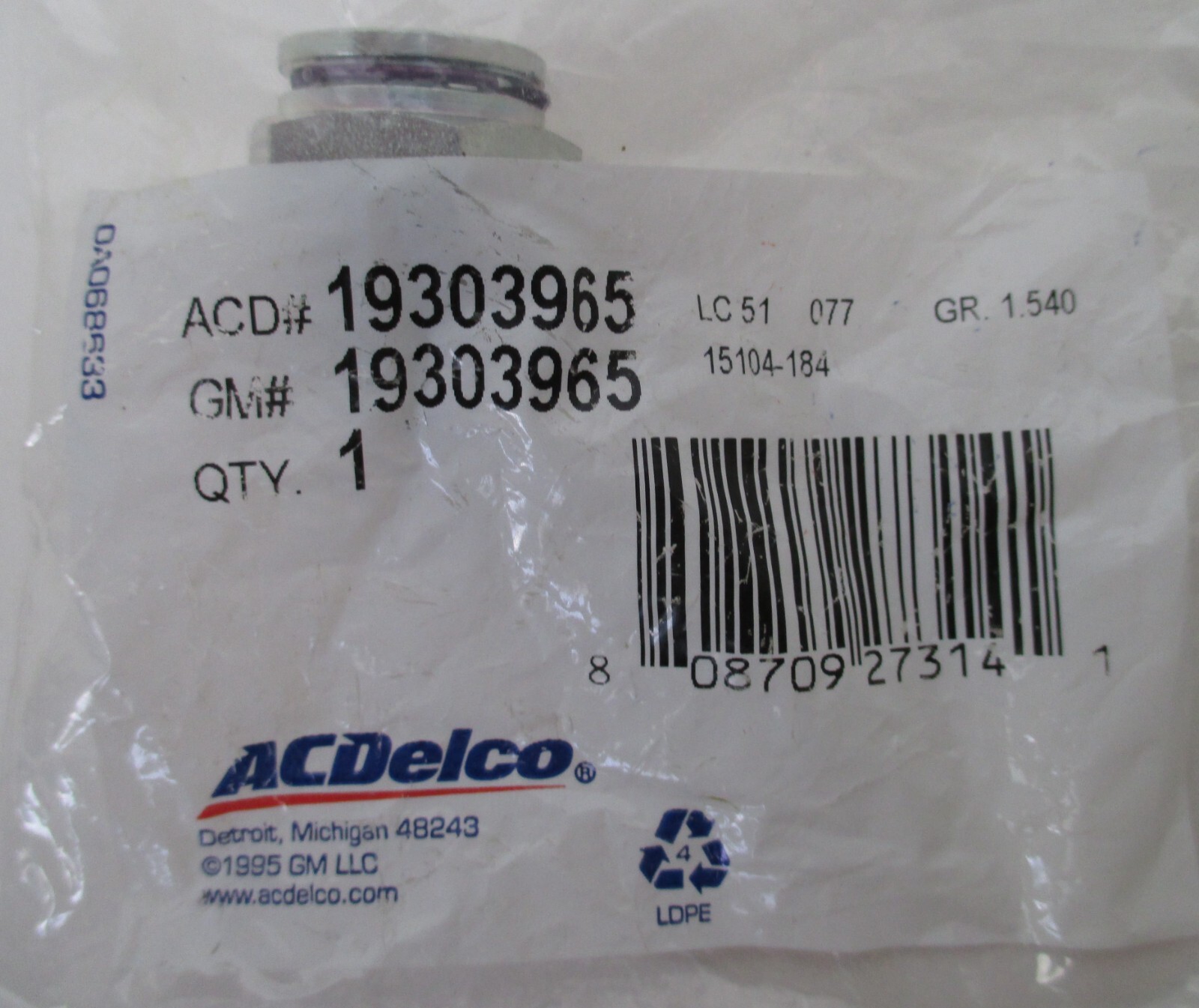 Genuine OEM GM Part # 19303965 Engine Oil Cooler Line Hose  