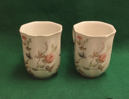 2 Grace Teaware Coffee Cups Mugs 10 oz " Birds & Pink Roses" Gold Trim - Picture 4 of 11