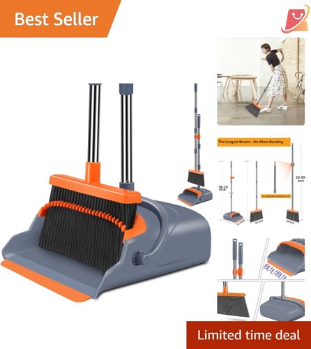 Broom and Dustpan Set Stainless Steel 51" Heavy Duty Self-Cleaning Indoor Out...