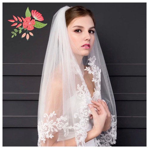 Bridal Wedding White Veil 2 Tier With Metal Comb Lace Edge Soft Swiss Tulle - Picture 3 of 5