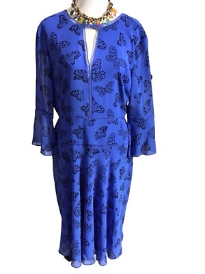 Hobbs Cornflower Blue Black Long Sleeve Lottie Dress Size 14 Bnwot Hols  Away | eBay