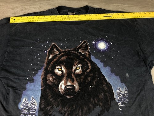 Vintage Wolf Shirt 80s Alaska Wildlife Grey Blue Grunge Murina Made USA Mens XL - Picture 11 of 12