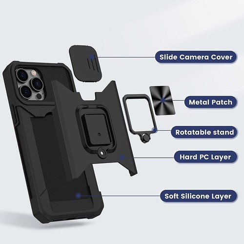 For Apple iPhone 15 Pro TPU Wallet with Card Slot Ring Stand & Camera Case Cover - Picture 9 of 51