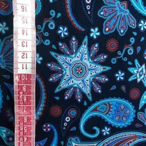 Red White & Blue Paisley 100% Silk Twill Fabric 140 cm wide 1 Metre length - Picture 4 of 5