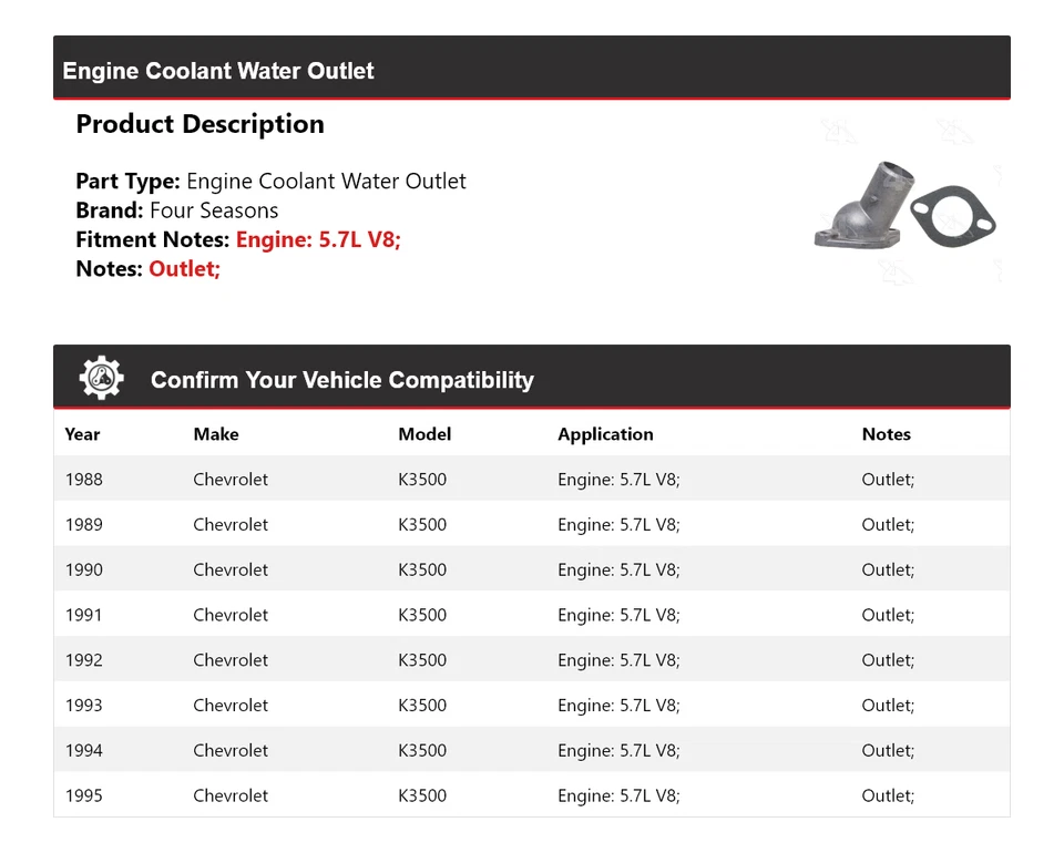 Tomada de água líquido de arrefecimento do motor Chevrolet K3500 5.7L V8 1988-1995 4 estações 1989 - Imagem 2 de 4