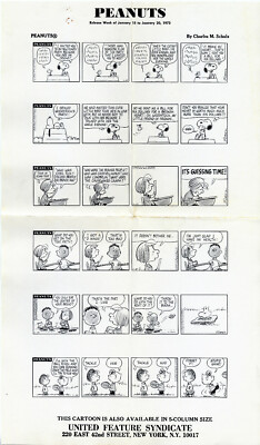  Charles Schulz 6 Daily Peanuts Strips Jan. 15 to Jan. 20 1973 Photostat, Snoopy