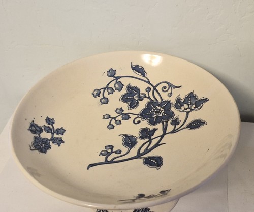 Antique French Compote Blue Floral Cake Fruit Bowl Pedestal C Arenfeldt Depose - Picture 6 of 10
