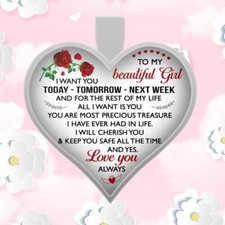 To My Girlfriend I Love You Heart Rose Pendant Necklace Gift N178