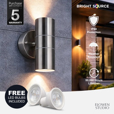Stainless Steel Up Down Double Outdoor Wall Light GU10 - Free LED Bulbs Included