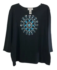 Victor Costa Sweater Beaded Embellished Black - Women Size 1X