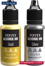 Pixiss Metallic Alcohol Ink Set - Silver and Gold Metallic Alcohol Ink Mixatives