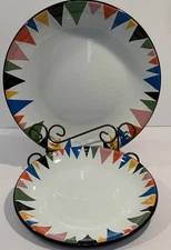 Crow Canyon Home Lisa Congdon Colorful Banners Enamelware Dinner& Salad Plates