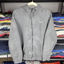 Vintage Y2K Nike Swoosh Full Zip Fleece Hoodie Mens XL Heather Gray