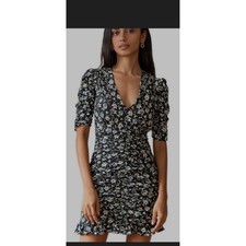 Veronica Beard Moody Floral Cottagecore Coquette Black Floral Silk Dress Sz 2