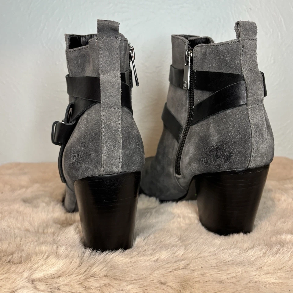 Ivanka Trump Filoer Gamuza Cuero Cremallera Tacón Bloque Botines Gris Talla 8.5 Foto 4 de 4