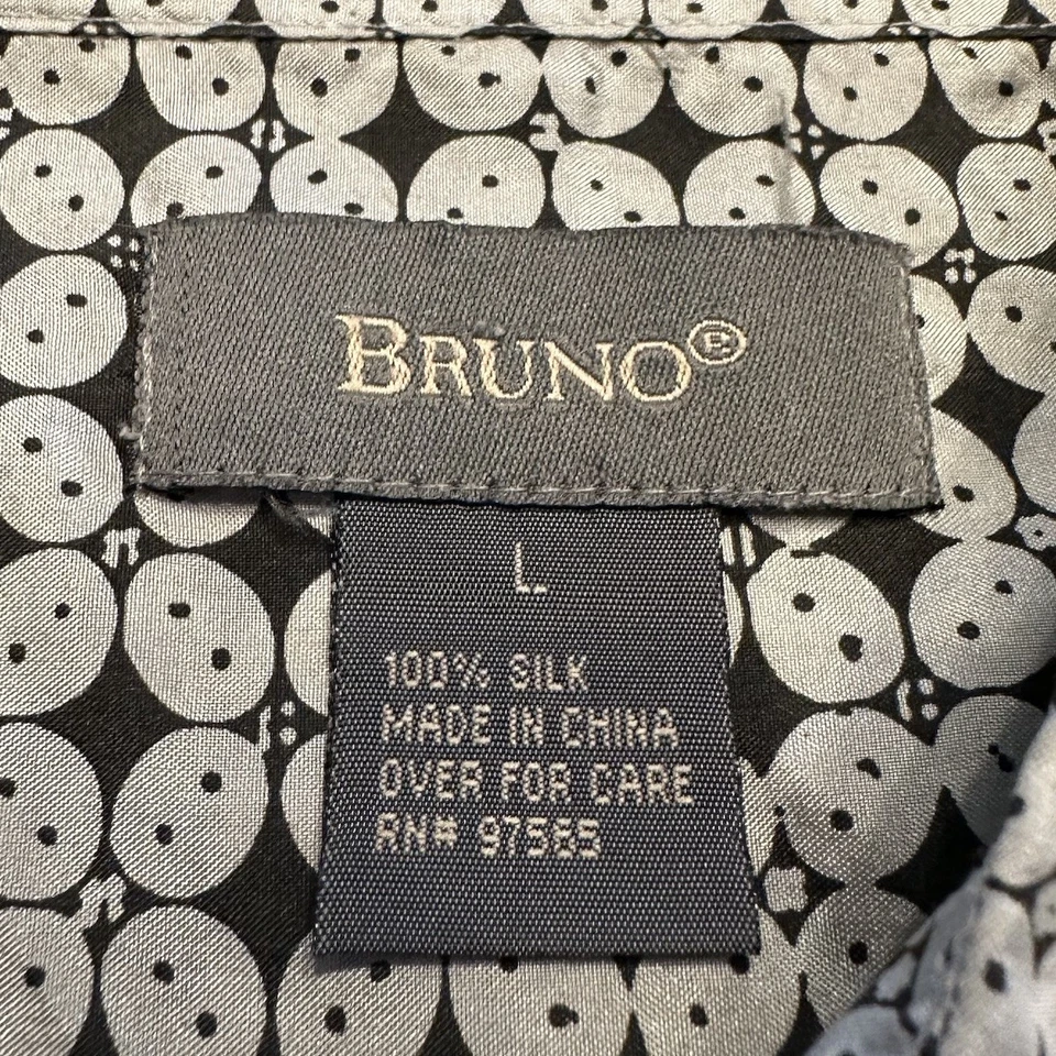 VTG Bruno Gray Silk Geometric Print Shirt Mens L Short Sleeve Button Up - Image 3 of 4